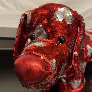 18" Magic Reverse‎ Sequin Dachshund Dog Plush Toy Red & Silver Hearts